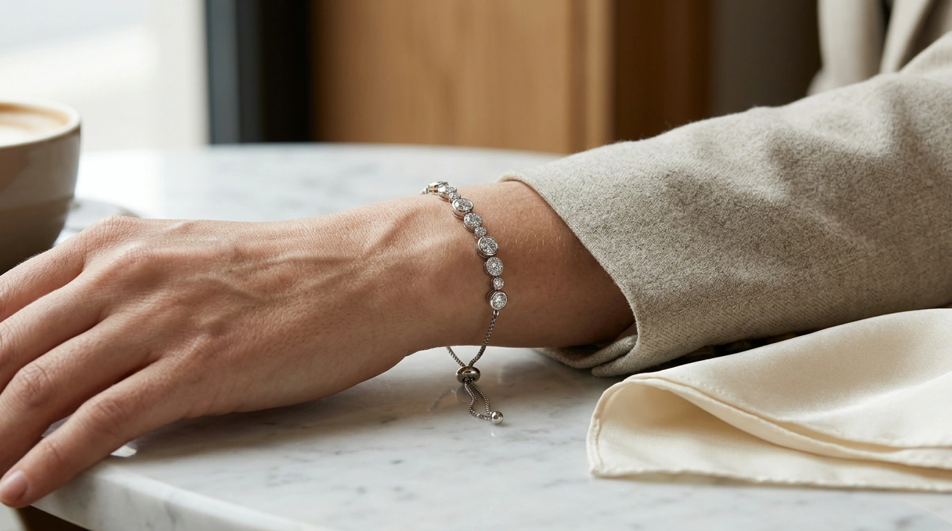 Platinum-Tone Moissanite Bracelet: Adjustable Chain Shine