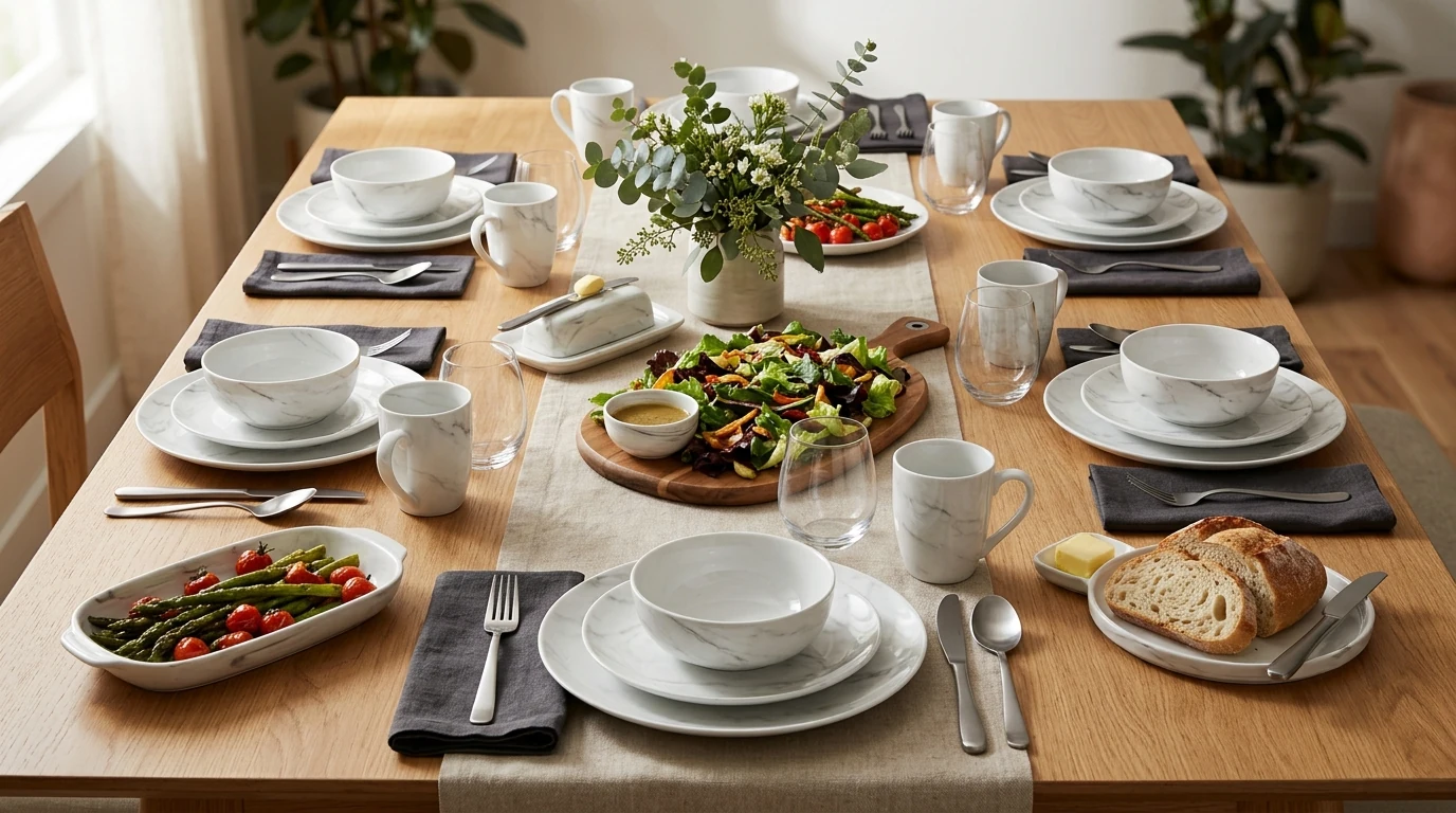 30-Piece Marble Porcelain Dinnerware Set for Everyday Hosting