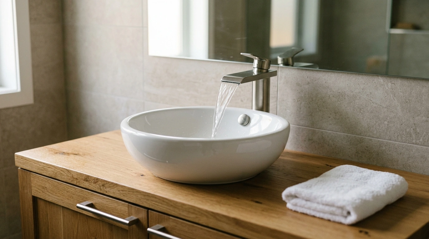 Modern Vessel Sink Set: Waterfall Faucet + Pop-Up Drain