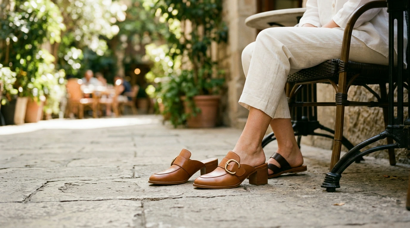 Retro Buckle Leather Mules: Easy Summer Slip-On Heels