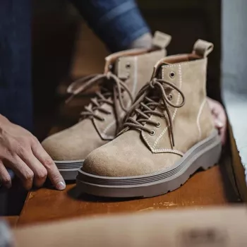 Warm Mid-Calf Cow Suede Work Boots for Winter Grip