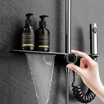 4-Way Grey Knob Shower Set: Copper High-Pressure Valve